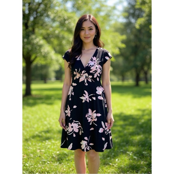 Chaps Dresses & Skirts - Chaps Black Dress with Pink Floral Design